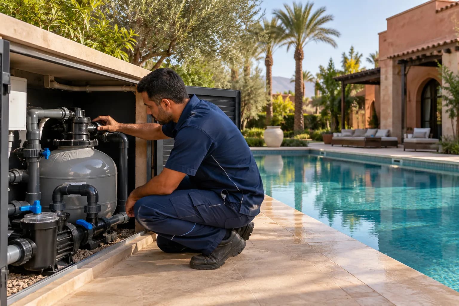 Technicien chargé de la maintenance d'une piscine