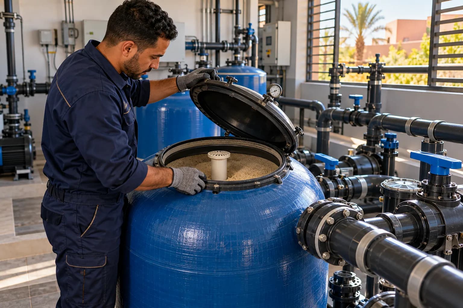Filtration : Verification de la circulation, du filtre, de la pompe et du local technique.
