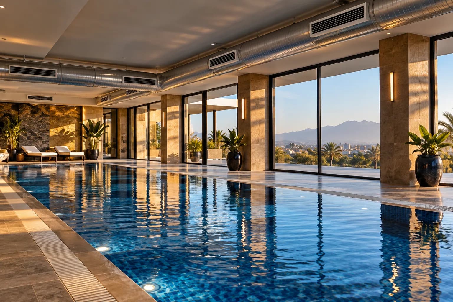 Piscine interieure : Coordination avec chauffage, ventilation et deshumidification.