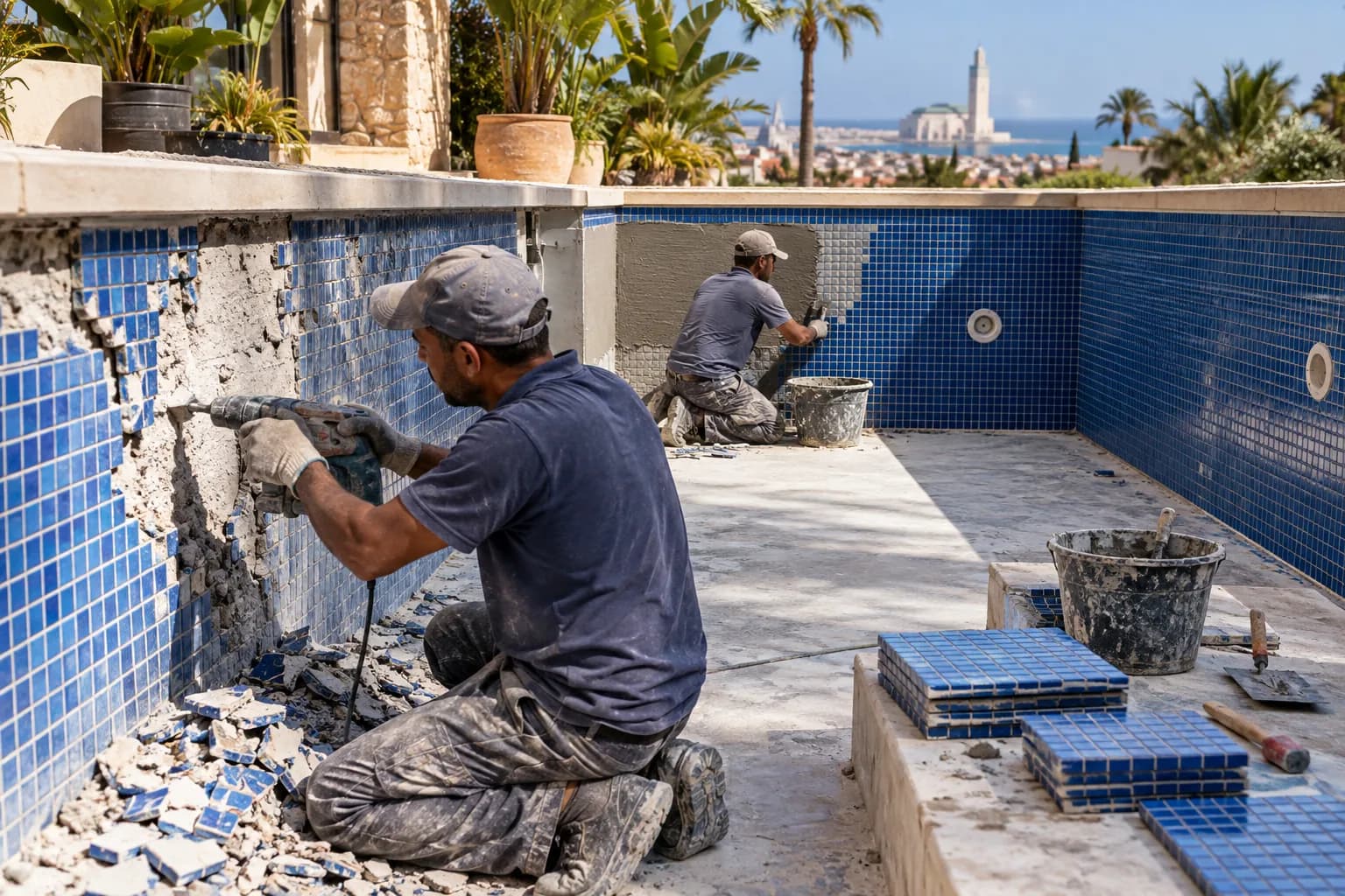 Renovation : Modernisation du bassin, du revetement, du local technique ou de l'etancheite.