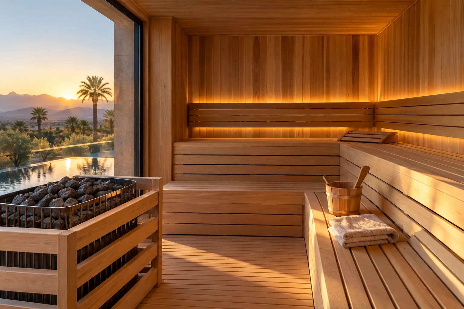 Sauna & Hammam : Espaces de detente concus avec soin, ventilation et equipements adaptes.