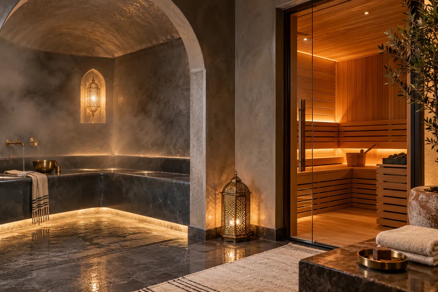 Sauna en bois et hammam contemporain